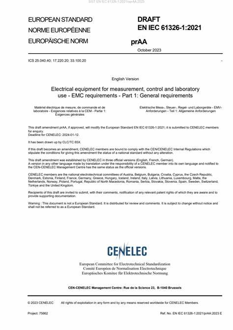 EN IEC 61326-1:2021测量、控制和实验室用的电设备 电磁兼容性要求 第1部分:通用要求