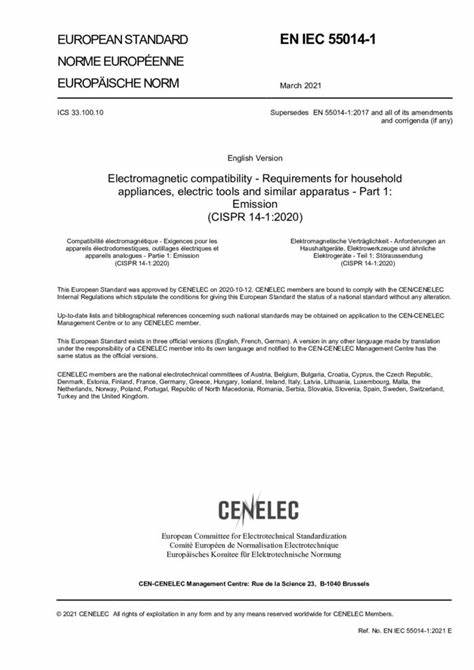 EN IEC 55014-1:2021家用电器、电动工具和类似器具的电磁兼容要求 第1部分:发射